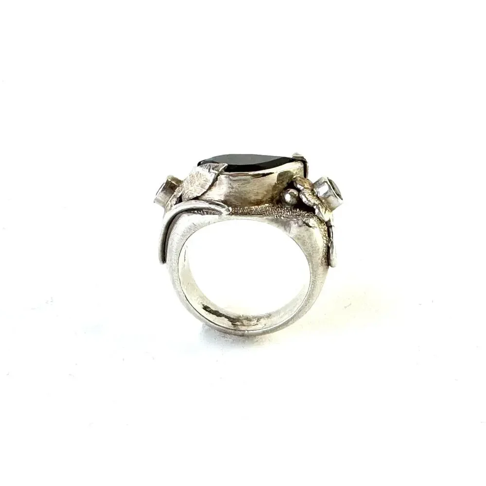 Red Garnet Grossular Garnets Sterling Silver Carved Flower Ring US Sz 8.5 - Picture 5 of 9